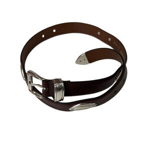 Down the Middle Brown Leather Belt with Silver Accents